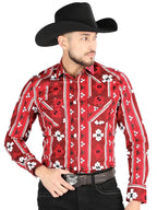 Men’s Long Sleeve Snap Button Western Shirt- Red 44472 - OriginalWestern.com