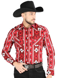 Men’s Long Sleeve Snap Button Western Shirt- Red 44472 - OriginalWestern.com