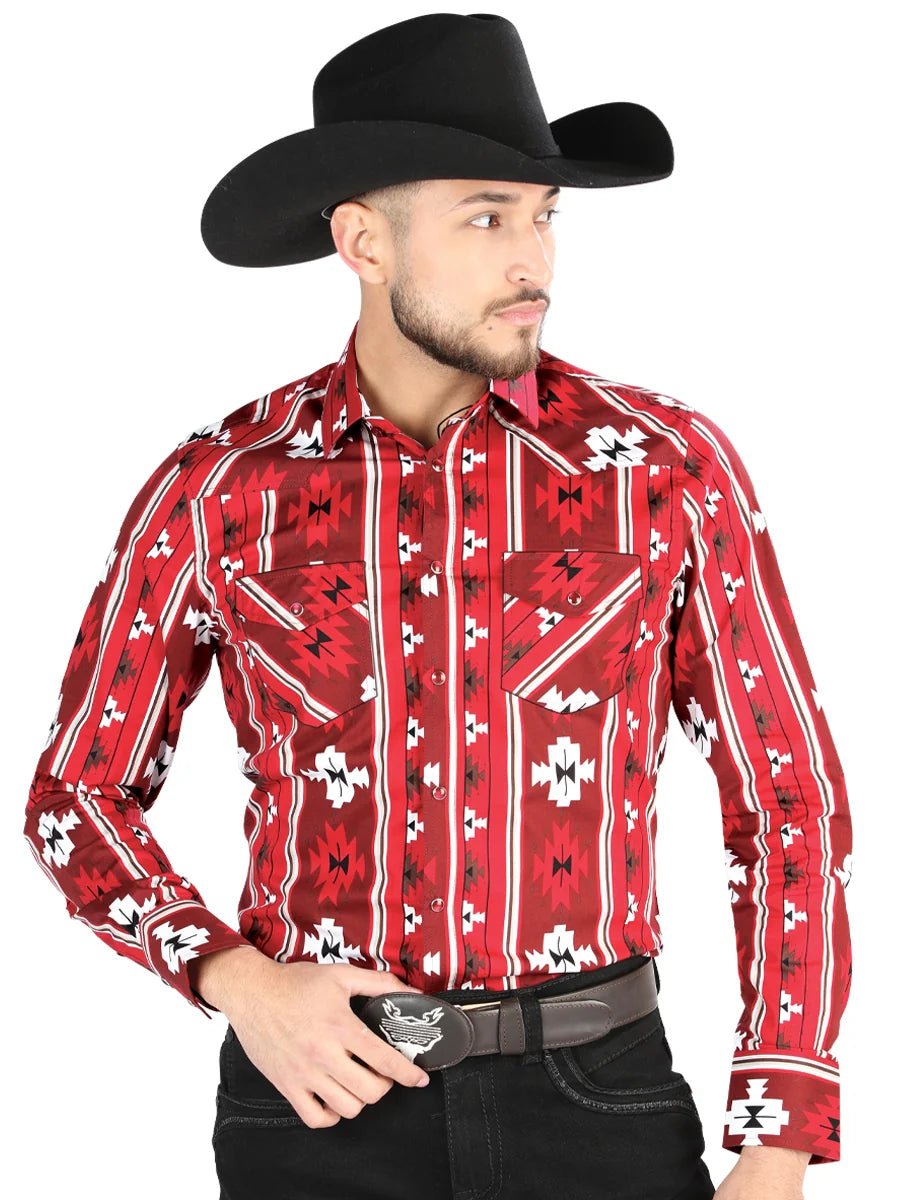 Men’s Long Sleeve Snap Button Western Shirt- Red 44472 - OriginalWestern.com