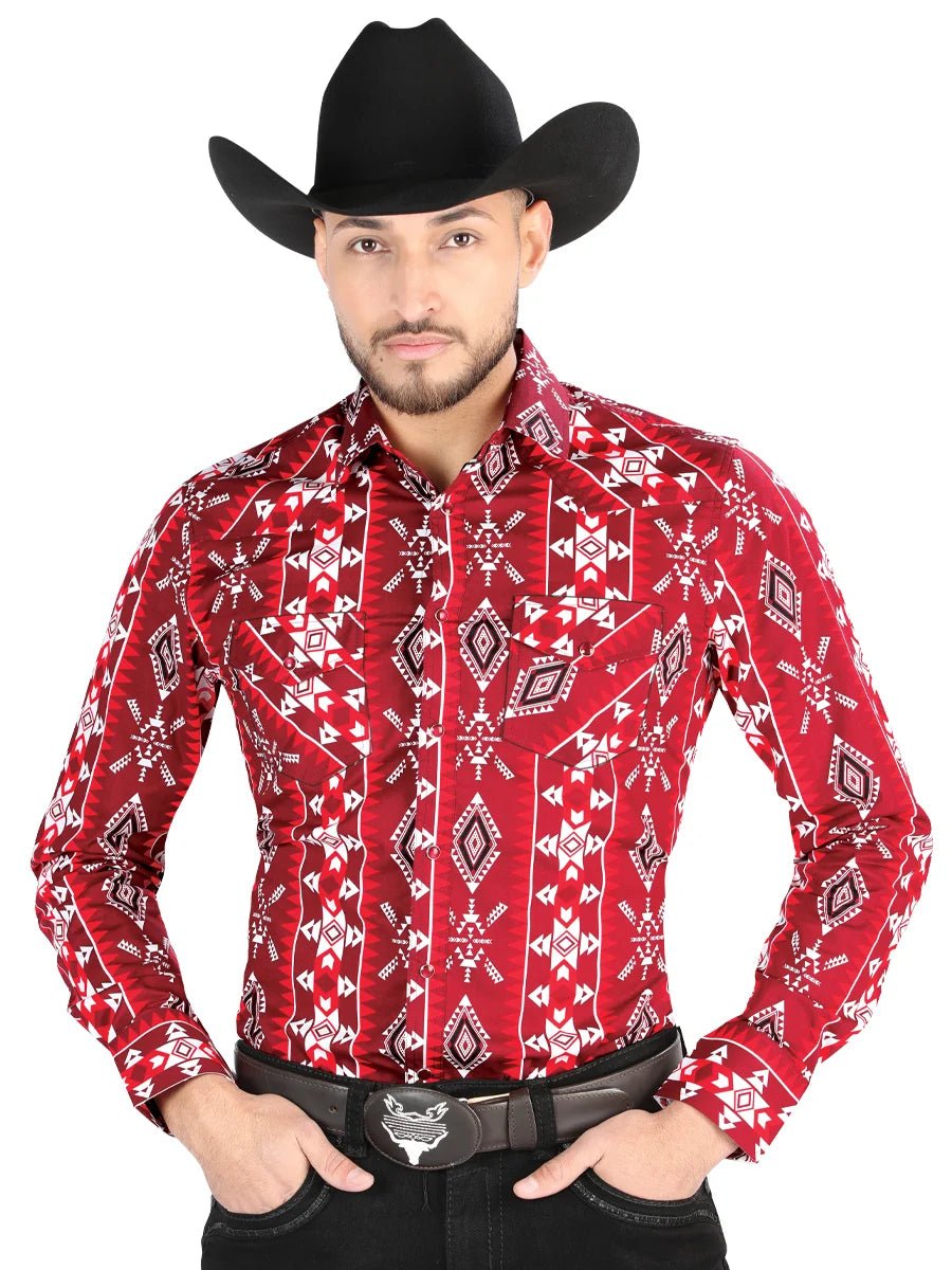 Men’s Long Sleeve Snap Button Western Shirt - Red 44504 - OriginalWestern.com