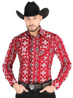 Men’s Long Sleeve Snap Button Western Shirt - Red 44504 - OriginalWestern.com
