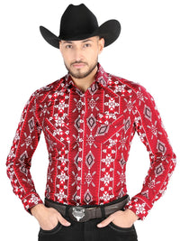 Men’s Long Sleeve Snap Button Western Shirt - Red 44504 - OriginalWestern.com