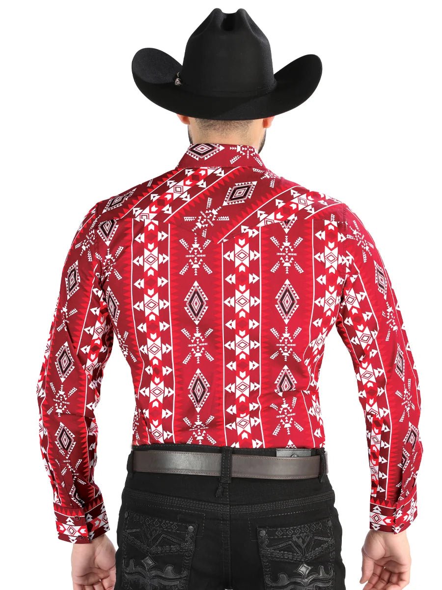 Men’s Long Sleeve Snap Button Western Shirt - Red 44504 - OriginalWestern.com