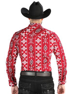 Men’s Long Sleeve Snap Button Western Shirt - Red 44504 - OriginalWestern.com