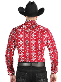 Men’s Long Sleeve Snap Button Western Shirt - Red 44504 - OriginalWestern.com