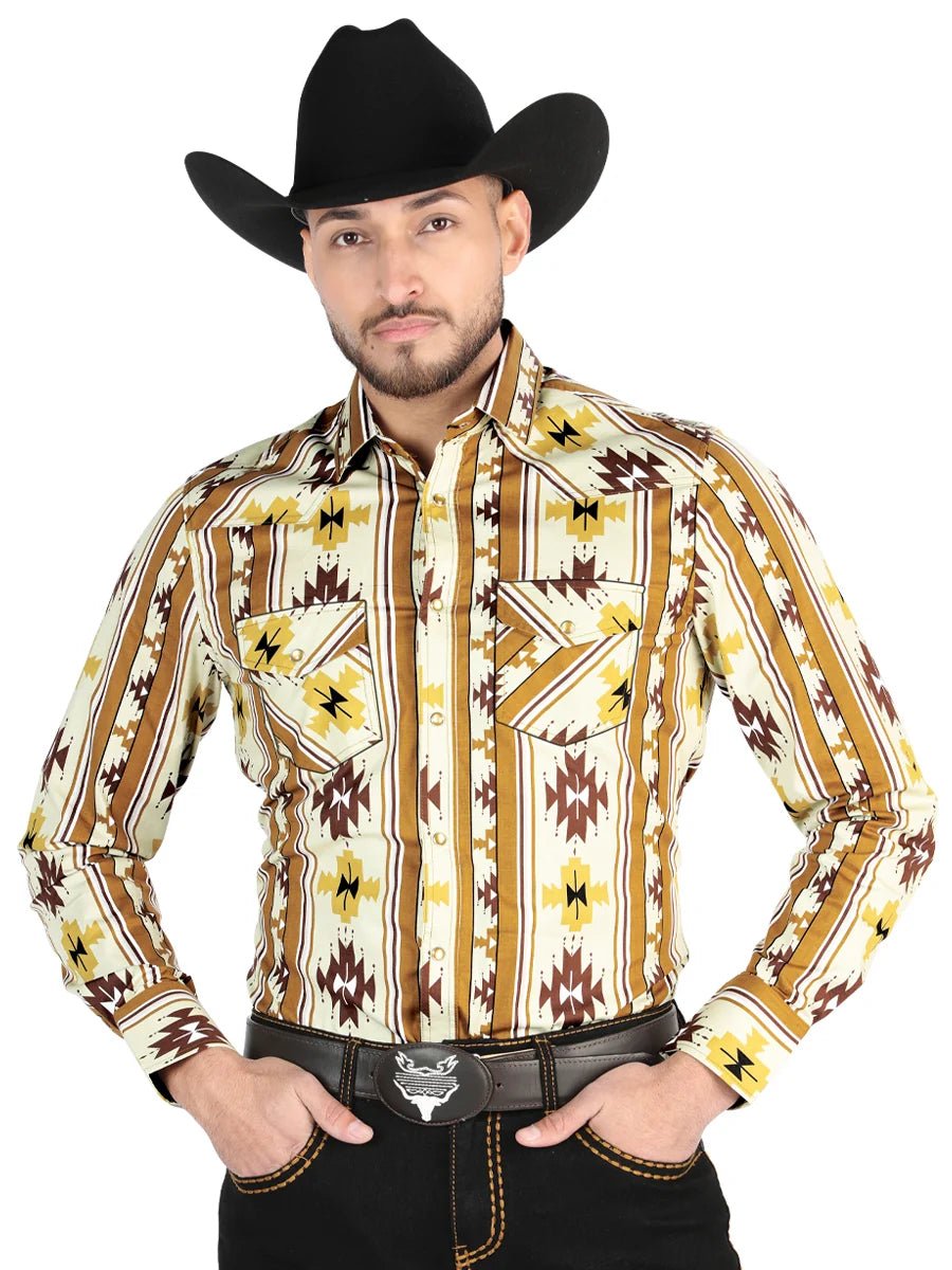Men’s Long Sleeve Snap Button Western Shirt - Taupe 44471 - OriginalWestern.com