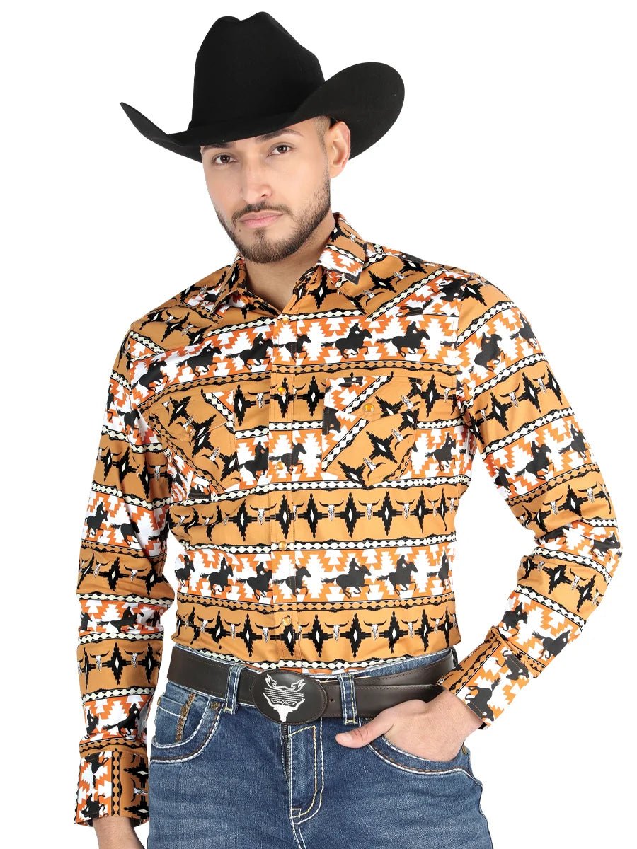 Men’s Long Sleeve Snap Button Western Shirt - Taupe 44477 - OriginalWestern.com