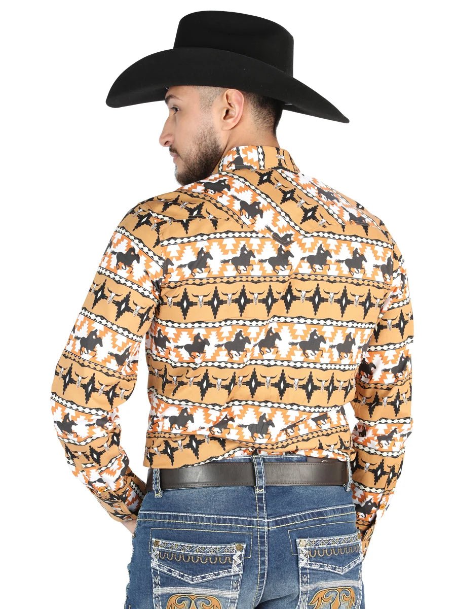 Men’s Long Sleeve Snap Button Western Shirt - Taupe 44477 - OriginalWestern.com