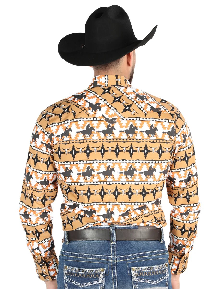 Men’s Long Sleeve Snap Button Western Shirt - Taupe 44477 - OriginalWestern.com