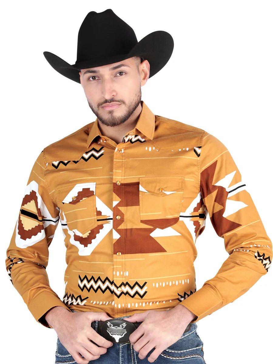 Men’s Long Sleeve Snap Button Western Shirt - Taupe 44499 - OriginalWestern.com