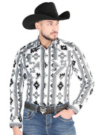 Men’s Long Sleeve Snap Button Western Shirt - White 44470 - OriginalWestern.com