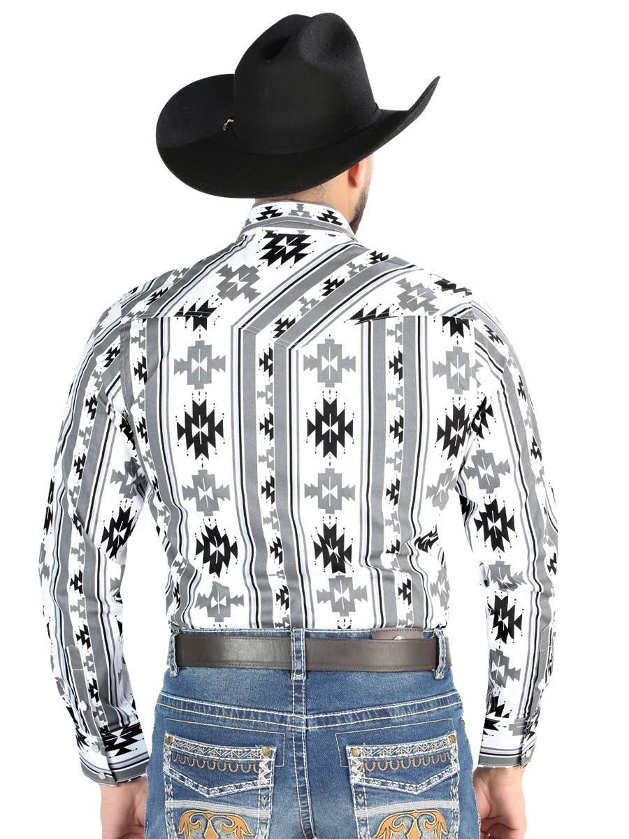 Men’s Long Sleeve Snap Button Western Shirt - White 44470 - OriginalWestern.com