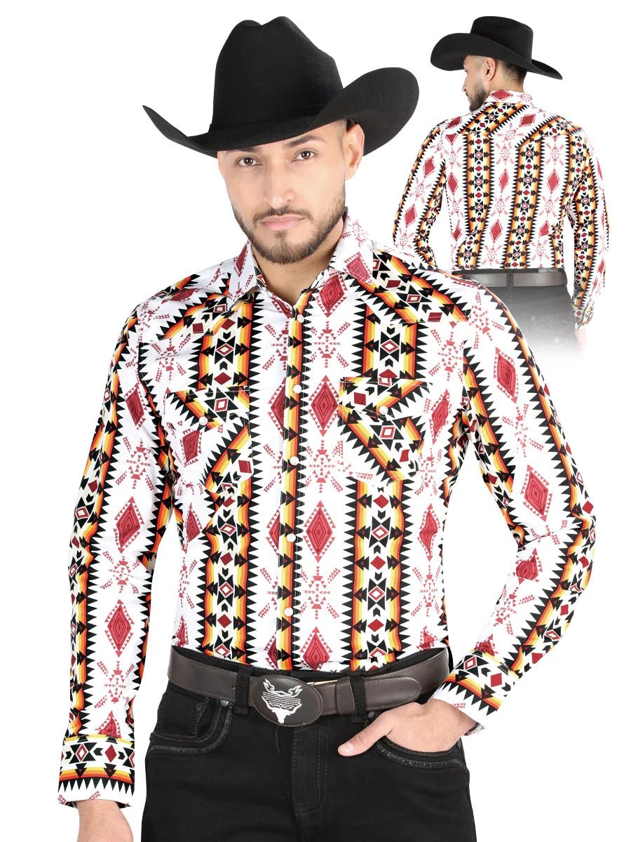 Men’s Long Sleeve Snap Button Western Shirt - White 44502 - OriginalWestern.com