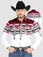 Men’s Long Sleeve Snap Button Western Shirt - White/Burgundy 44497 - OriginalWestern.com