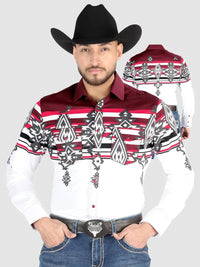 Men’s Long Sleeve Snap Button Western Shirt - White/Burgundy 44497 - OriginalWestern.com