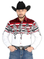 Men’s Long Sleeve Snap Button Western Shirt - White/Burgundy 44497 - OriginalWestern.com