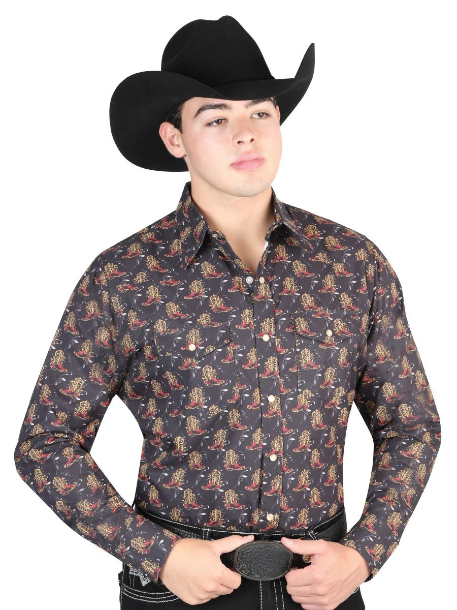 Men's Long Sleeve Western Fashion Snap Button Shirt - Black/Red 44304 - OriginalWestern.com