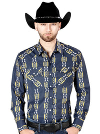 Men's Long Sleeve Western Fashion Snap Button Shirt - Blue 44219 - OriginalWestern.com