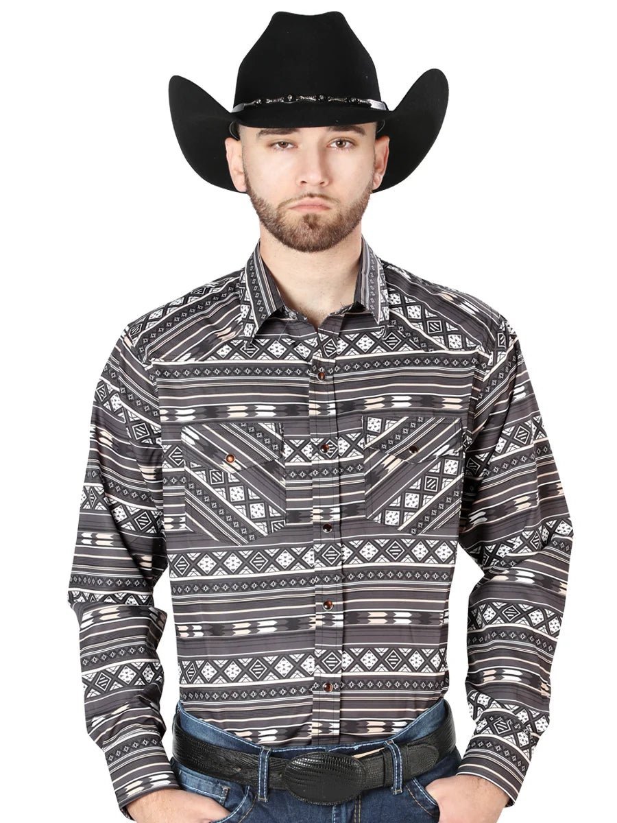 Men's Long Sleeve Western Fashion Snap Button Shirt - Brown 44217 - OriginalWestern.com