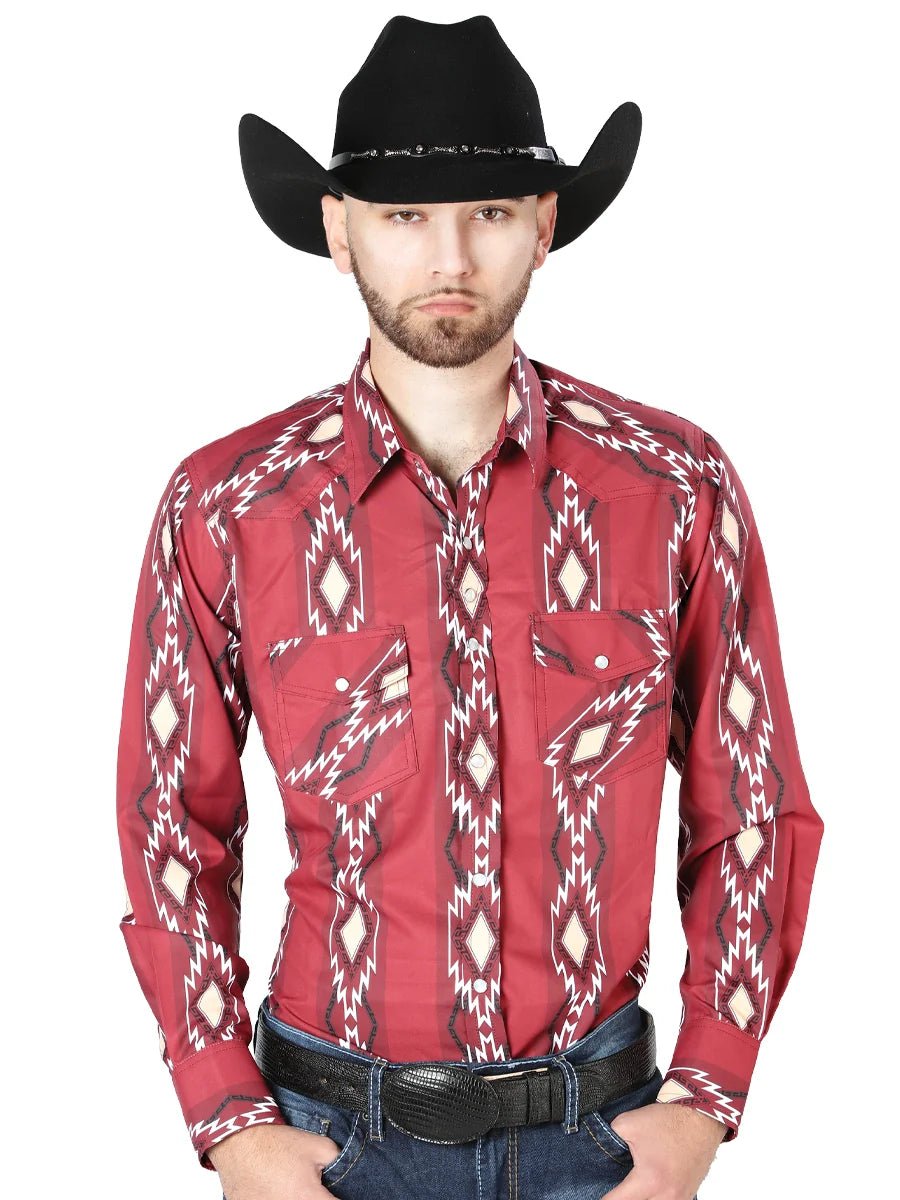 Men's Long Sleeve Western Fashion Snap Button Shirt - Red 44216 - OriginalWestern.com