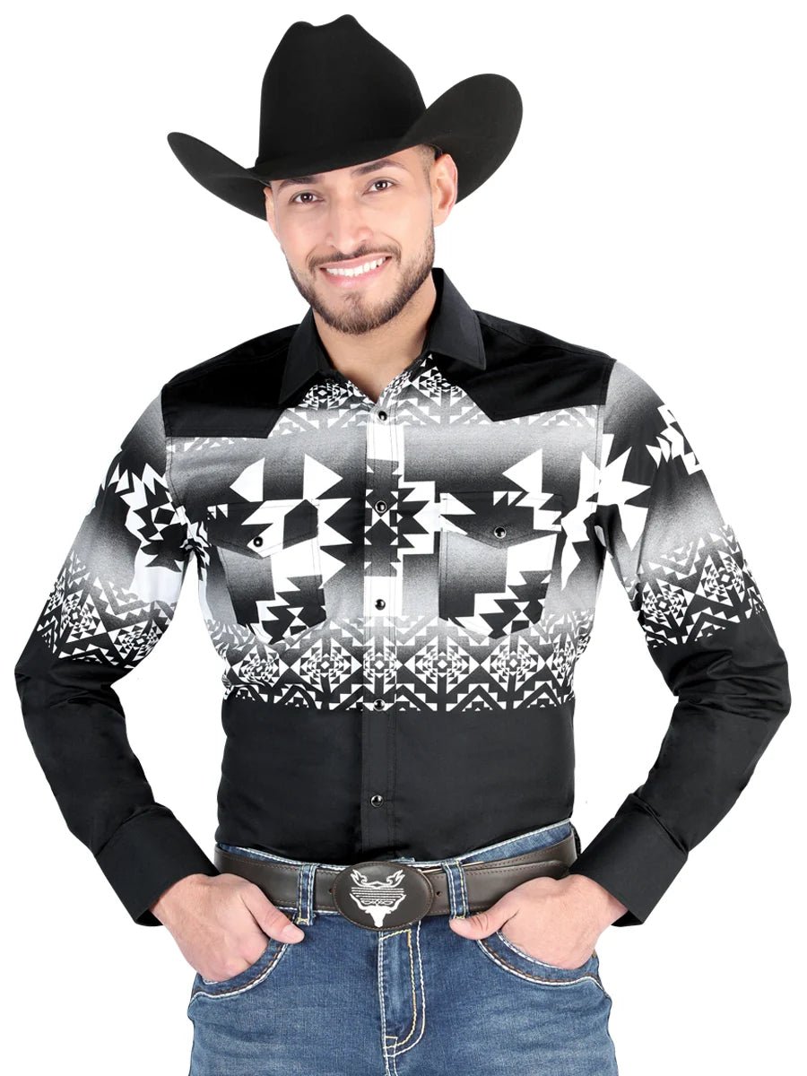 Men’s Long Sleeve Western Snap Button Shirt - Black 44485 - OriginalWestern.com