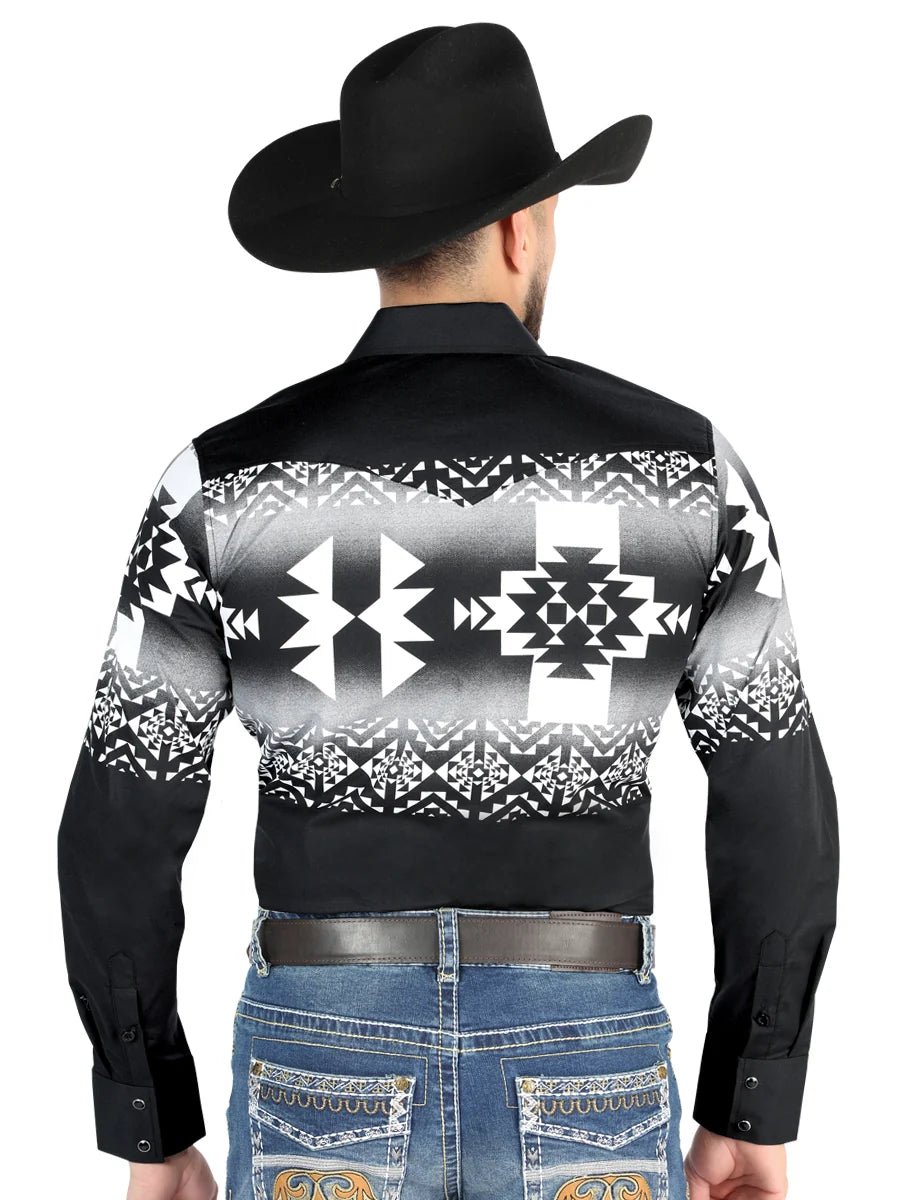 Men’s Long Sleeve Western Snap Button Shirt - Black 44485 - OriginalWestern.com