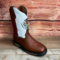 Men's Mexico Flag Leather Square Toe Cowboy Work Boot Est. 975 - OriginalWestern.com