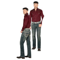 Men's Boot Cut Western Jeans – Stretch Denim Cowboy Pants - Dark Stone LAM-1872