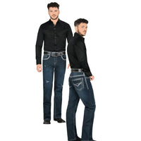 Men's Boot Cut Western Jeans – Stretch Denim Cowboy Pants - Durk Blue LAM-1872