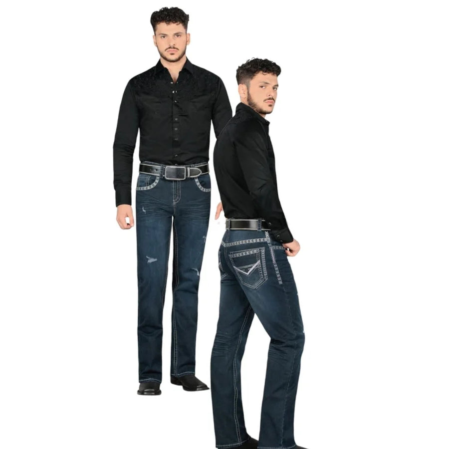Men's Boot Cut Western Jeans – Stretch Denim Cowboy Pants - Durk Blue LAM-1872