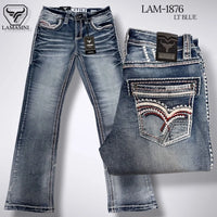 Men's Boot Cut Western Jeans – Stretch Denim Cowboy Pants - Light Blue LAM-1876