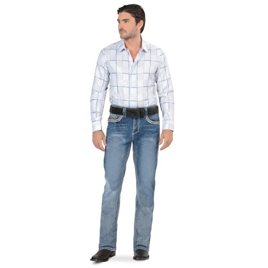 Men's Boot Cut Western Jeans – Stretch Denim Cowboy Pants -  Light Blue LAM-26501