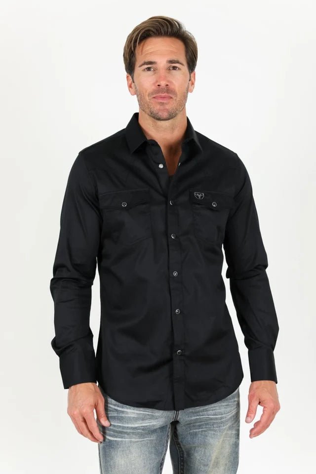 Men's Modern Fit Solid Black Dress Shirt - OriginalWestern.com