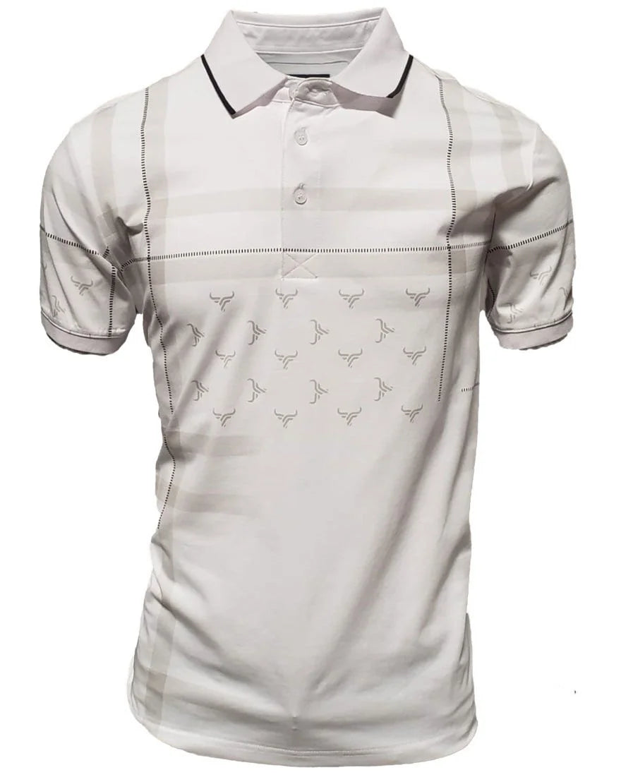 Lamasini - Men's White Polo Shirt with Subtle Bullhorn Pattern 28216