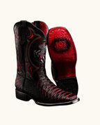 Men’s Joe Boots Python Print Snakeskin Square Toe Boots - Black Cherry