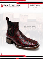 Men’s Red Diamonds Genuine Exotic Python Snakeskin Square Toe Ankle Boots - Black Cherry - OriginalWestern.com