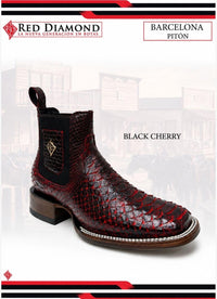 Men’s Red Diamonds Genuine Exotic Python Snakeskin Square Toe Ankle Boots - Black Cherry - OriginalWestern.com