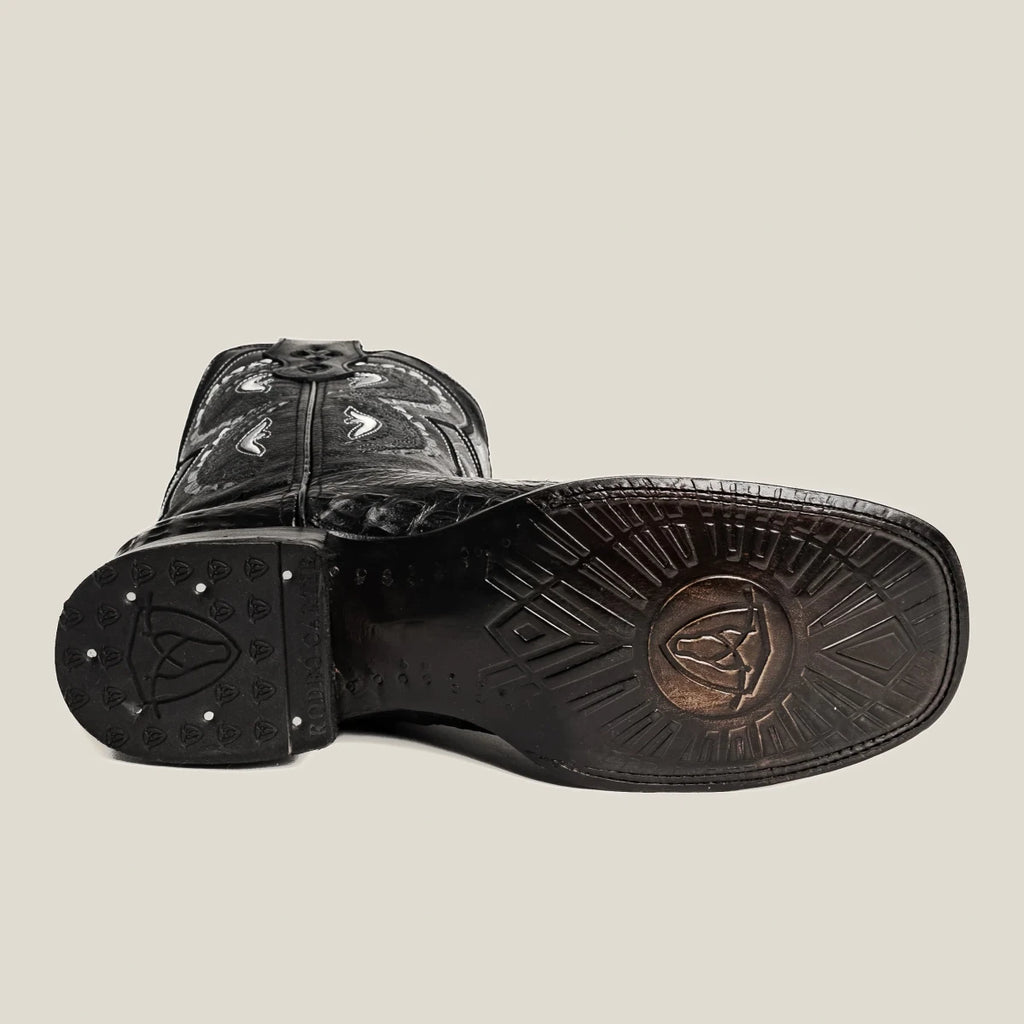 Men’s Rodeo Cartie Alligator Caiman Square Toe Boots - Black - OriginalWestern.com