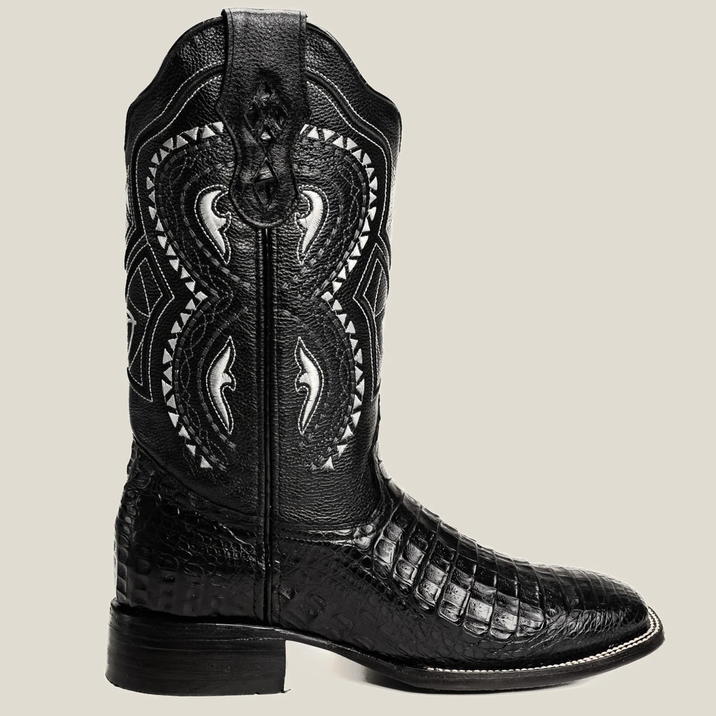 Men’s Rodeo Cartie Alligator Caiman Square Toe Boots - Black - OriginalWestern.com