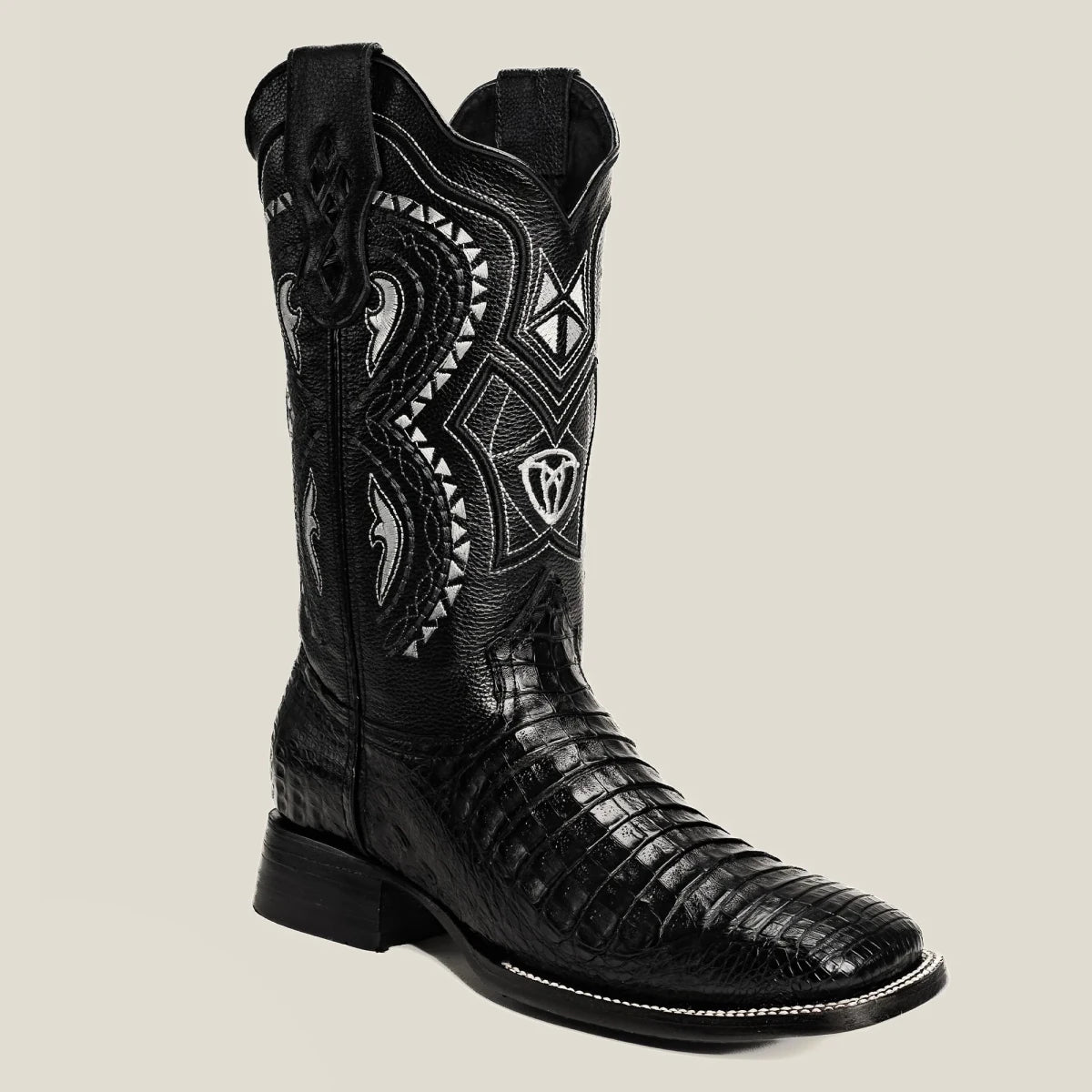 Men’s Rodeo Cartie Alligator Caiman Square Toe Boots - Black - OriginalWestern.com