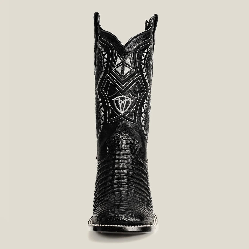 Men’s Rodeo Cartie Alligator Caiman Square Toe Boots - Black - OriginalWestern.com
