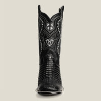 Men’s Rodeo Cartie Alligator Caiman Square Toe Boots - Black - OriginalWestern.com