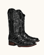 Men’s Rodeo Cartie Genuine Exotic Pirarucu Monster Fish Square Toe Boots - Black - OriginalWestern.com