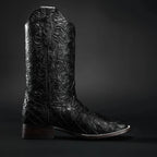 Men’s Rodeo Cartie Genuine Exotic Pirarucu Monster Fish Square Toe Boots - Black - OriginalWestern.com