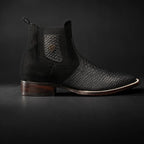 Men’s Rodeo Cartie Genuine Leather Python Print Square Toe Ankle Boots - Black - OriginalWestern.com
