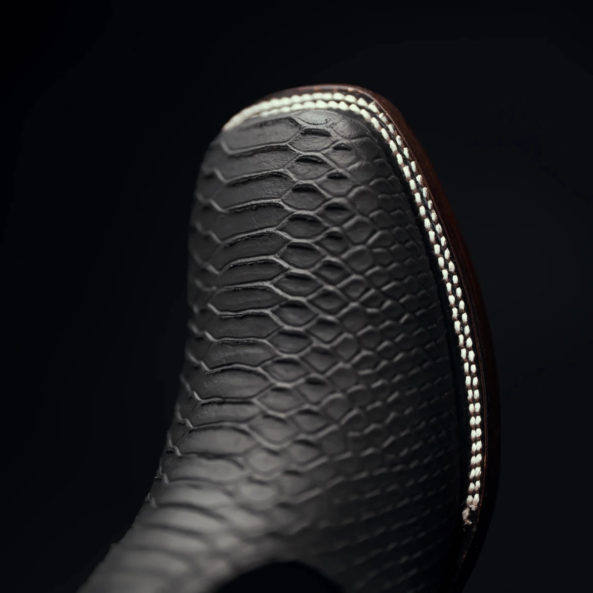 Men’s Rodeo Cartie Genuine Leather Python Print Square Toe Ankle Boots - Black - OriginalWestern.com