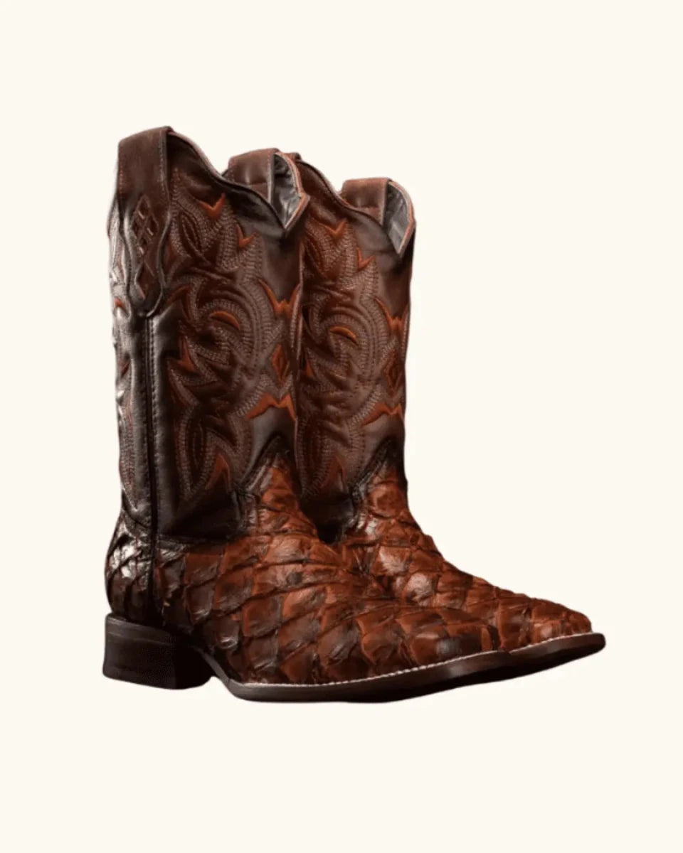 Men’s Rodeo Cartie Pirarucu Square Toe Boots - Brown - OriginalWestern.com