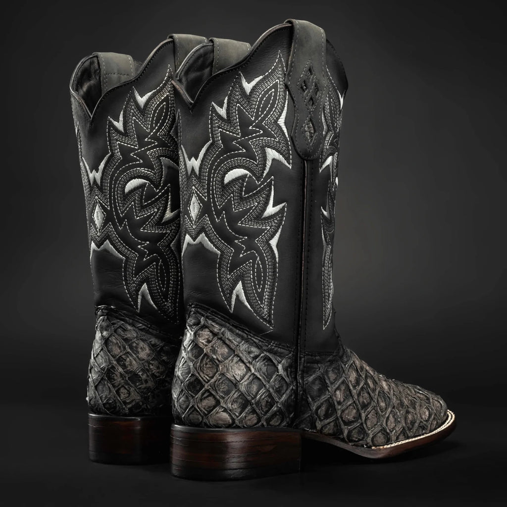 Men’s Rodeo Cartie Pirarucu Square Toe Boots - Rustic Black - OriginalWestern.com