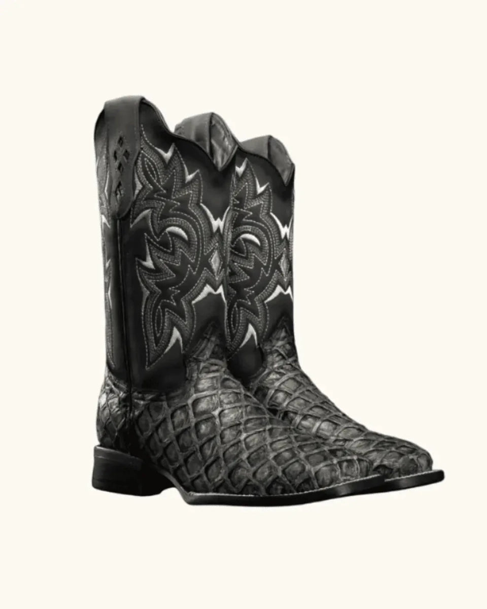 Men’s Rodeo Cartie Pirarucu Square Toe Boots - Rustic Black - OriginalWestern.com