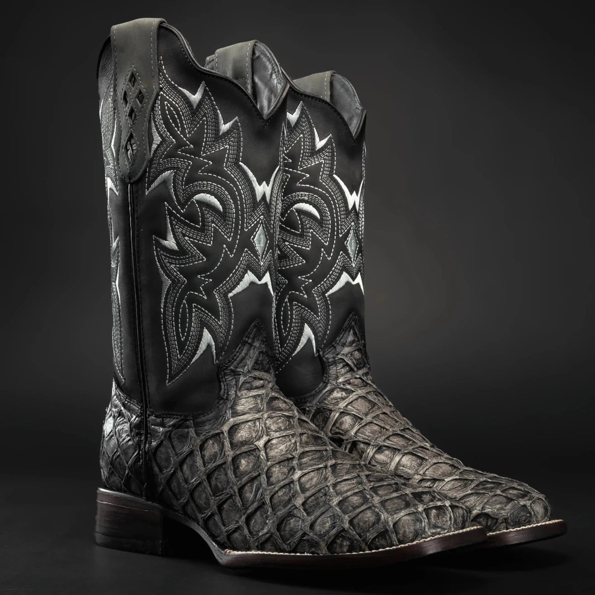 Men’s Rodeo Cartie Pirarucu Square Toe Boots - Rustic Black - OriginalWestern.com